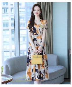 ミディアム | Aラインワンピース レディース 着痩せ 花柄 30代 40代 サマーワンピース ひざ下丈 ワンピース フレア きれいめ 大きいサイズ 上品 ポケット付き プリント 夏