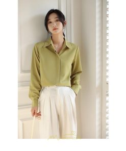シャツ・ブラウス | ブラウス レディース オフィス 白 ホワイト おしゃれ 長袖 シャツカジュアル 制服 緑 グリーン シフォン 通勤 OL 二次会 上品 お仕事 デート お出かけ 女子会
