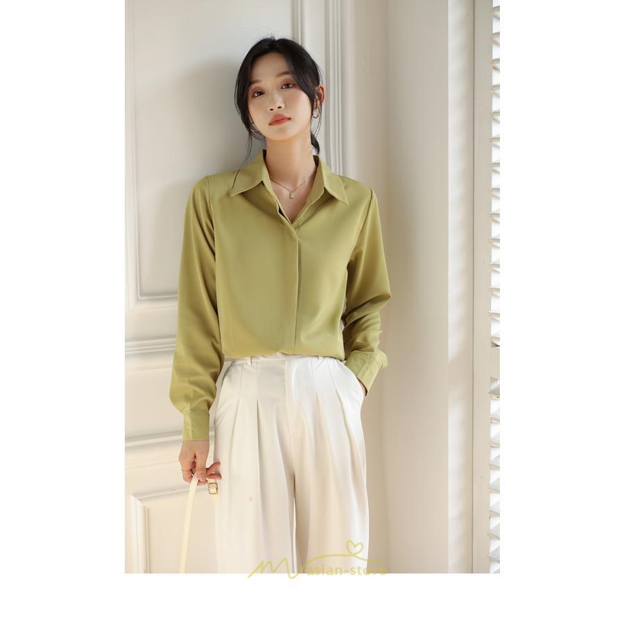 シャツ・ブラウス | ブラウス レディース オフィス 白 ホワイト おしゃれ 長袖 シャツカジュアル 制服 緑 グリーン シフォン 通勤 OL 二次会 上品 お仕事 デート お出かけ 女子会