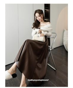 スカート | ロングレザープリーツAライン秋 冬 レディース ロング丈 着痩せ 20代 30代 40代 送料無料 50代 2022年