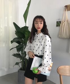 シャツ・ブラウス | 長袖ブラウス レディースシャツ 春物 夏服 羽織り 前開き 可愛い ドット柄 フレア トップス 綿麻 女の子 20代30代