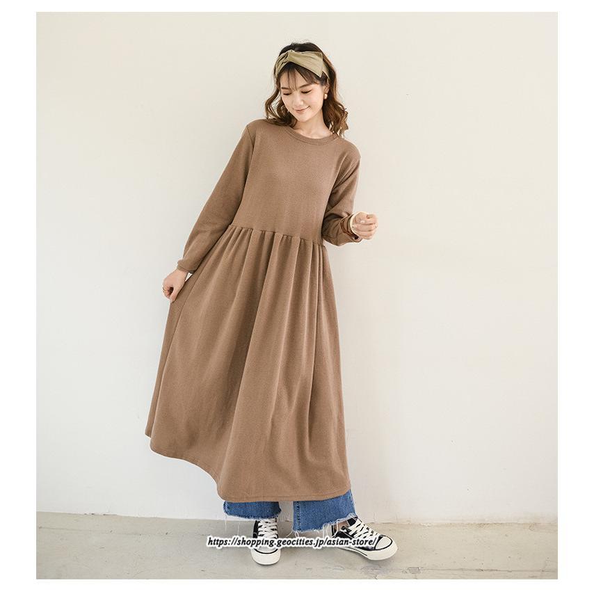 マキシ | ワンピース レディース ウエスト切替 スウェット素材 ロングワンピース タック入 L XL XXL シンプル カジュアル キレイめ 40代 通勤 オシャレ 50代 30代 20代