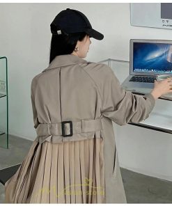 チェスターコート | トレンチコート レディース ロングコート ジャケット 切替 バッグプリーツ 長袖 秋物 アウター 防風 大人 無地 秋コーデ お洒落 エレガント 上品感 後ろベルト