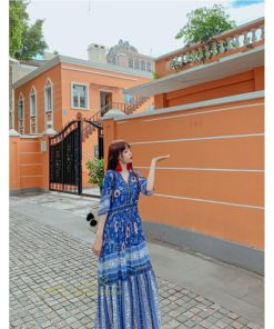 マキシ | 夏ワンピース ロングワンピース フレアワンピース 五分袖 落ち感 涼しい Vネック 大人 可愛い 旅行 パーティードレス お呼ばれワンピース 30代40代 ビーチ