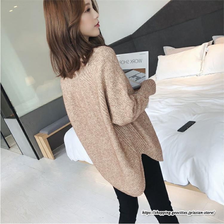 ニット・セーター | ニット レディース 秋 秋服 トップス セーター 秋服コーデ 長袖 Vネック オフィスカジュアル プルオーバー ゆったり 大きめ ラウンドヘム模様編みニット 冬服