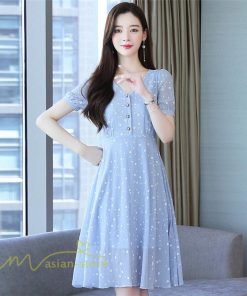 ミディアム | ワンピース レディース 着痩せ 半袖 Vネック カジュアル Aラインワンピース 大きいサイズ 上品 ドット柄 気質 春 新作 サマーワンピース 夏 おしゃれ