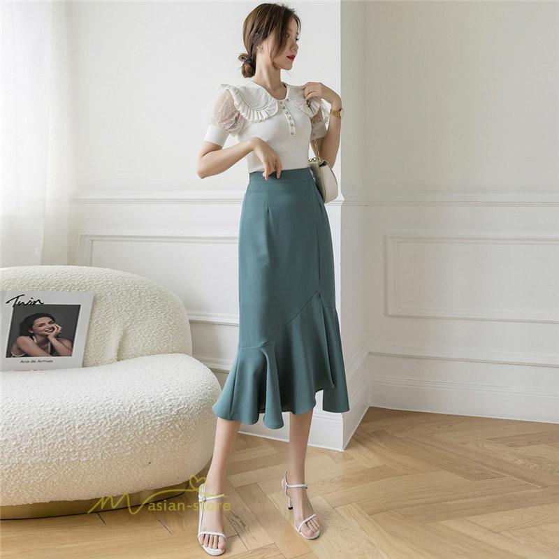 スカート | マーメイドボトムス レディース きれいめ 春 夏 無地 オフィス おしゃれ ミモレ丈 フォーマル 通勤 韓国風 ハイウエスト スリット エレガント 40代