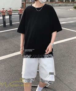 Tシャツ | Tシャツ メンズ 半袖 重ね着風 カジュアル半袖tシャツ 夏新作 メンズスタイル カットソー 上品 切り替え 2XL 大きいサイズ クルーネック 黒 白