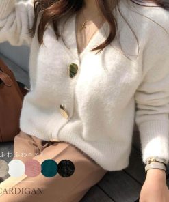 ニット・セーター | 韓国風 ニットトップス セーター 長袖 シャギーニットカーディガン レディース ふわふわ 秋冬 モヘアニット 羽織り 無地