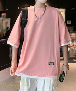 Tシャツ | メンズ 夏物 半袖 五分袖 フェイク レイヤード 重ね着風 無地 おしゃれ プルオーバー オーバーサイズ カジュアル 30代 20代 40代 ゆったり 男性着