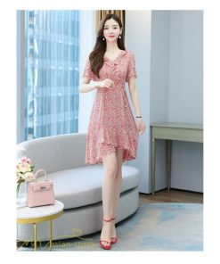 ミディアム | ワンピース レディース 小花柄 きれいめ 半袖 Aラインワンピース 着痩せ 日常感 Vネック 大きいサイズ 30代 サマーワンピース 上品 40代 大人 膝丈