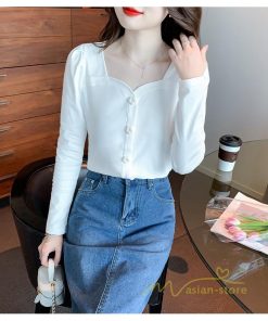 tシャツ・カットソー | ショート丈Tシャツ レディース 長袖Tシャツ カットソー タイト スリム 無地 トップス 綿 秋物 可愛い 小さい 通学通勤 20代30代 インナー 綿Tシャツ