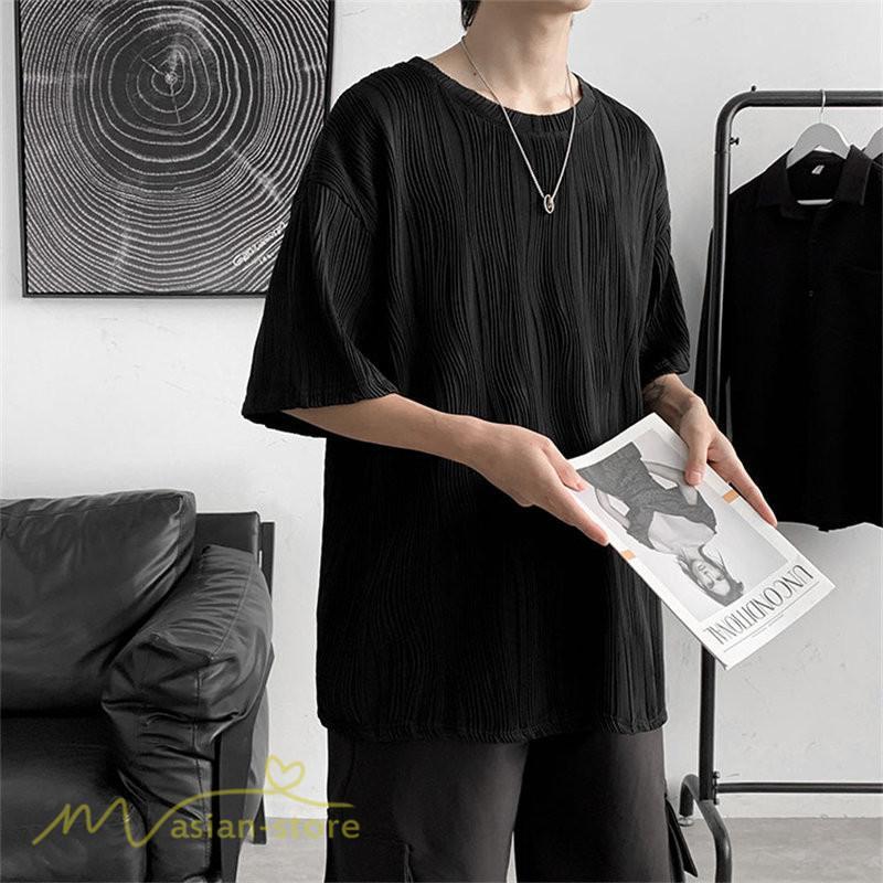 Tシャツ | Tシャツ メンズ カットソー 半袖丸首 シンプル ストライプ 夏新作 カッコウイイ メンズスタイル 上品 半袖 白 カジュアル 黒 クルーネック