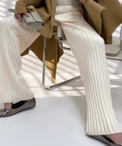 ワイドパンツ | リブニットパンツ リラックスパンツ厚手