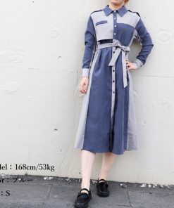 オールインワン | 長袖 ロング ウエストマーク ワンピース ミモレ丈 体型カバー ワンピース 着やせ 春秋 シャツワンピース おしゃれ レディース