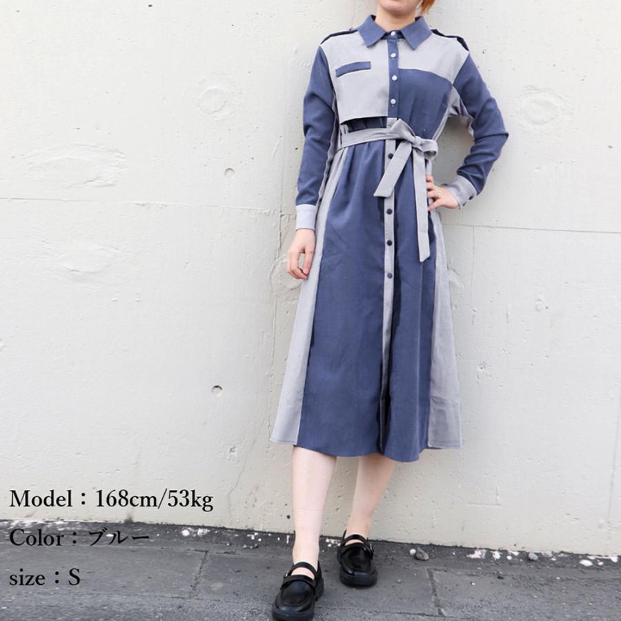 オールインワン | 長袖 ロング ウエストマーク ワンピース ミモレ丈 体型カバー ワンピース 着やせ 春秋 シャツワンピース おしゃれ レディース
