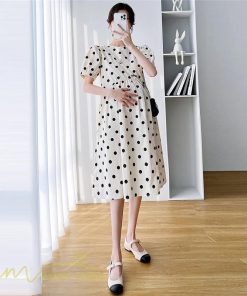 ワンピース | マタニティレディース 着痩せ ゆったり 半袖 ドット柄 妊婦服 マタニティウェア 上品 サマー マタニティ お出かけ カジュアル 膝丈