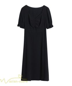 ミディアム | ワンピース レディース 着痩せ 半袖 Vネック カジュアル Aライン おしゃれ ミディアムワンピース エレガント 大きいサイズ 黒 夏 サマーワンピース 夏服 新作
