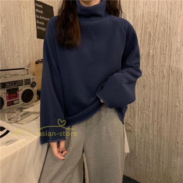 パーカー | トレーナー レディース 厚手 秋冬 コーデ 無地 ハイネック トルネック 長袖 着回し 裏起毛 暖かい 可愛い フリーサイズ ゆったり 7色 プルオーバー カジュアル