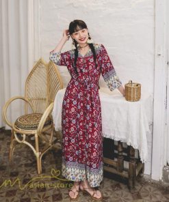 マキシ | ワンピース レディース 総柄 きれいめ ロングワンピース 可愛い カジュアル 春 夏 秋 40代 7分袖 上品 きれいめ 民族風 旅行着 おしゃれ プルオーバー