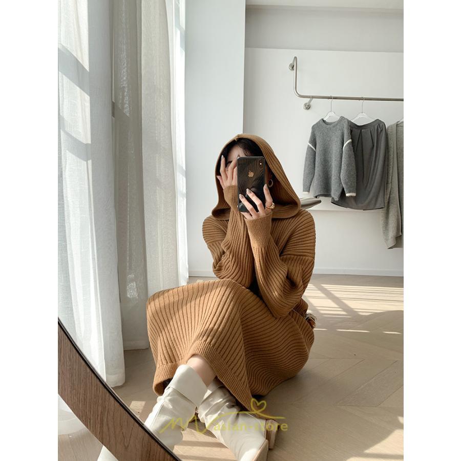 ニットワンピース | ワンピース 春 春服 レディース 長袖 ゆったり 秋 冬 ロング丈 可愛い おしゃれ 韓国風 着痩せ お出かけ 暖か 体型カバー 韓国ファッション