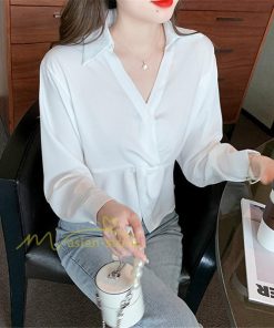 シャツ・ブラウス | ブラウス シャツ 上品 長袖 Vネック オフィスカジュアル 通勤 韓国 ファッション シンプル 夏物 20代30代40代50代 着回し お出かけ カジュアル 着痩せ 激売れ