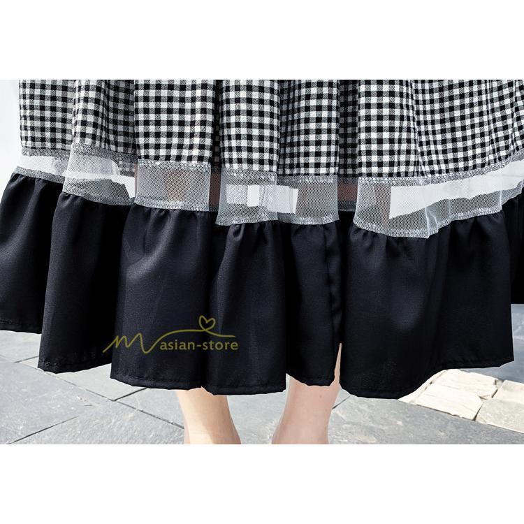 スカート | フレア ロング春物 レディース 春夏 チェック柄 ドッキング リゾート 体型カバー お出かけ 20代30代40代50代 着痩せ 通勤通学 カジュアル