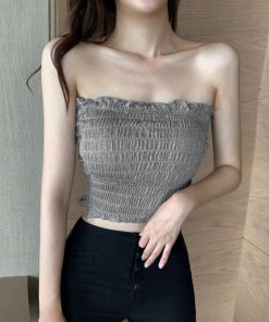 キャミソール | インナー ベアトップ レディース ストラップ付き チューブトップ トップス 韓国ファッション ストレッチ ギャザー飾り フリル