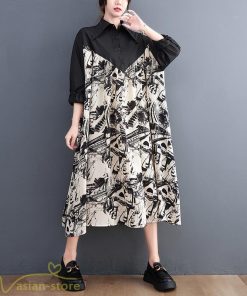 シャツワンピース | 長袖 ミディアムワンピース 切り替え ゆったり フリーサイズ 体型カバー 秋コーデ カジュアル 上品 大人 ワンピース ひざ丈 オーバーサイズ