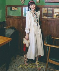 マキシ | ワンピース 長袖 夏 秋 レディース 綿麻 きれいめ ロング リゾート  体型カバー イベント デート デート服 ジャーニー 女子会 旅行 外出 楽ちん エスニック風