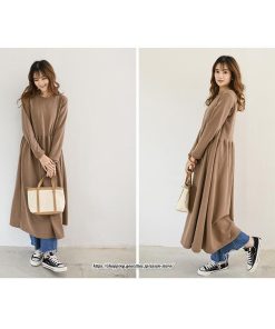 マキシ | ワンピース レディース ウエスト切替 スウェット素材 ロングワンピース タック入 L XL XXL シンプル カジュアル キレイめ 40代 通勤 オシャレ 50代 30代 20代