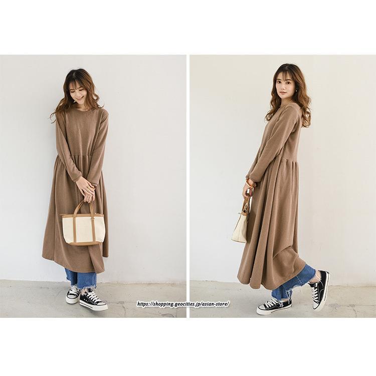 マキシ | ワンピース レディース ウエスト切替 スウェット素材 ロングワンピース タック入 L XL XXL シンプル カジュアル キレイめ 40代 通勤 オシャレ 50代 30代 20代