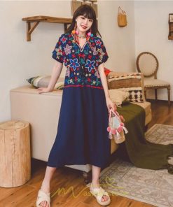 マキシ | ワンピース レディース リゾートワンピ かわいい 半袖 Ｖネック 刺繍 上品 Aライン ロング丈 ロング丈ワンピ エスニック風 結婚式 ファッション 二次会 卒業式