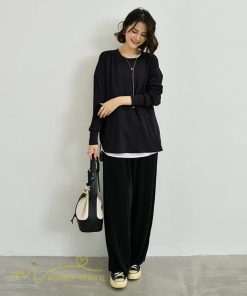 ｔシャツ・カットソー | Tシャツ 長袖 無地 着痩せ カットソー 長袖Tシャツ 無地 丸首 カジュアル 40代 50代 着回し 秋コーデ ゆったり 30代 フリーサイズ 20代 シンプル トップス