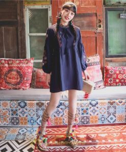 ミニ丈 | ワンピース レディース 長袖 夏秋 きれいめ 大人膝上 リゾート 花柄 おしゃれ 可愛い 通勤 お呼ばれ 綿麻 レトロ がーりー 甘め エスニック風 デート