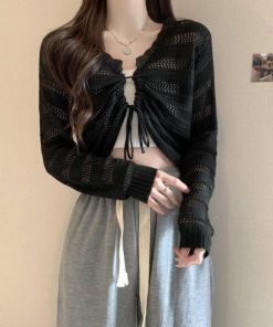 透かし編みトップス | フロントドロストニットトップスレディース