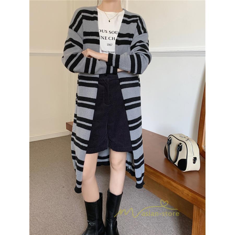 カーディガン | ロングニット2022秋冬 レディース アウター ボーダー 羽織り 長袖 ニット ニットカーデ セーター 大人 通学通勤 20代40代