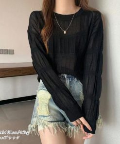 透かし編みトップス | 透かし編み 長袖ニットトップス 韓国風