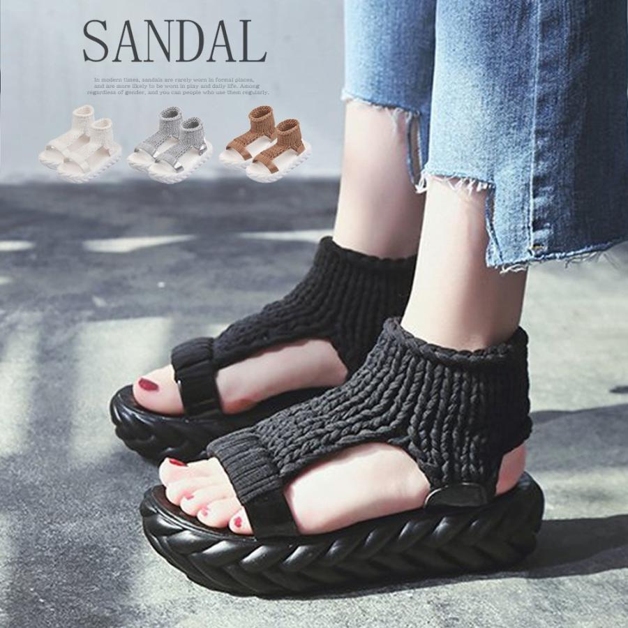サンダル | レディース 厚底 メッシュ スポーツソックス 通気性 ニット歩きやすい