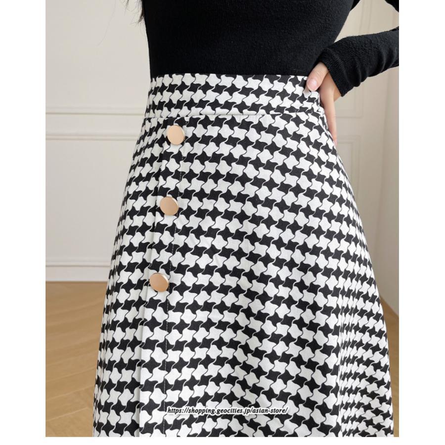 スカート | ロングきれいめ レディース ロング丈 Aライン 20代 30代 40代 50代 秋 冬 千鳥格柄 細見え 可愛い ハイウエスト お出かけ 高見え