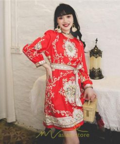 ミニ丈 | ワンピース 長袖 膝上 ひざ上 夏 秋 きれいめ レディース 大人 カジュアル かわいい 上品 リゾート お出かけ ワンピ 小柄 赤 黒 花柄 低身長 二色展開