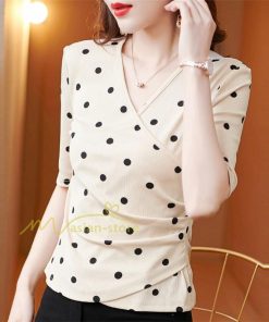 ｔシャツ・カットソー | トップス レディース 春夏 カットソー Tシャツ ドット 無地 Vネック カシュクール インナー 20代30代40代50代 カジュアル 母の日 着痩せ お出かけ エレガント