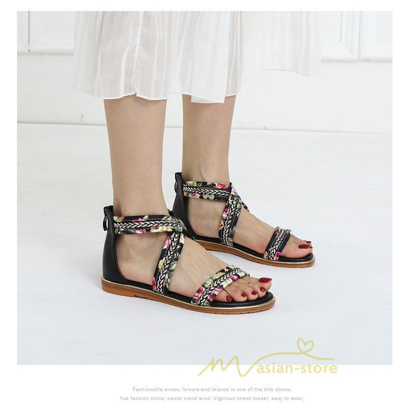 サンダル ミュール | サンダル レディース 歩きやすい ウェッジソール バックファスナー ローヒール フラットサンダル 2021年夏 ぺたんこサンダル ストラップサンダル 歩きやすい