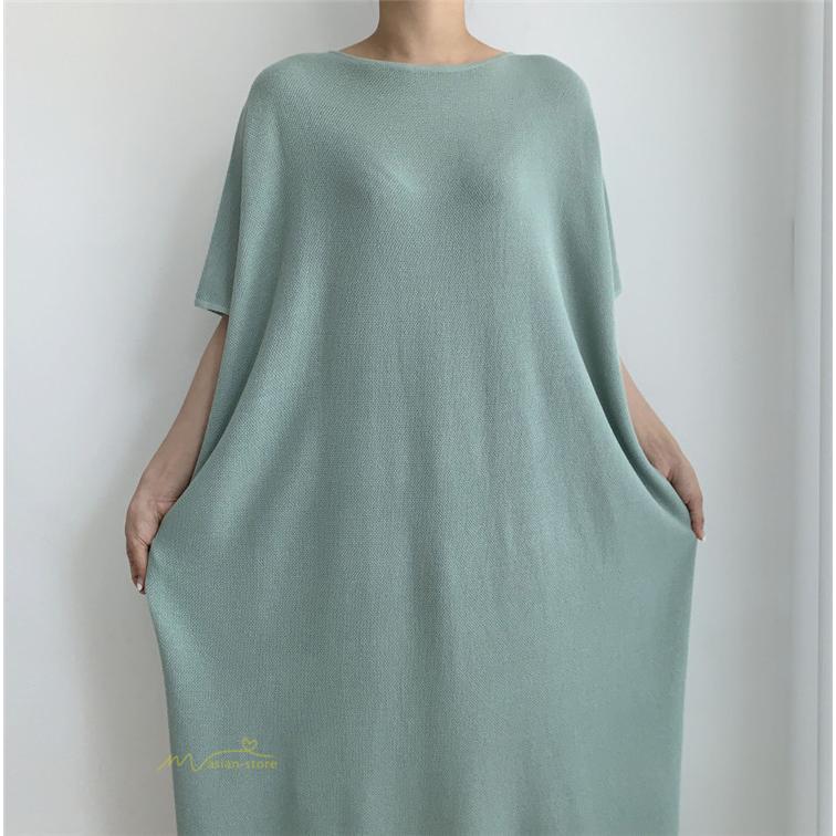 マキシ | ワンピース 夏 春 レディース 半袖 カジュアル 30代 20代 ロング かわいい 無地 5分袖 ゆるシルエット 体型カバー ビッグシルエット カジュアル