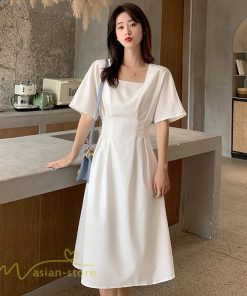 ミディアム | ワンピース レディース 春 夏 半袖 サマーワンピース 着痩せ 無地 カジュアル 大きいサイズ 上品 Aラインワンピース 大人 韓国風 通学 シフォン お出かけ 通勤
