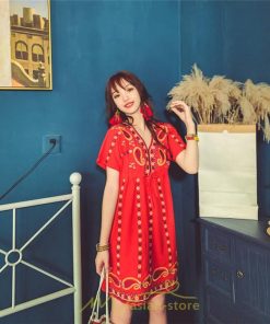 ミニ丈 | ワンピース ミニワンピース 膝上 レディース 夏 綿麻 きれいめ カジュアル 膝丈 Aライン おしゃれ 大人 可愛い セクシー Vネック 緑 赤 半袖 白 新作 上品