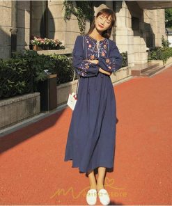 マキシ | ワンピース レディース エスニック風 ボヘミアン ロング丈 ロングワンピース 派手 ゆったり 民族風 長袖 綿麻 リゾート夏 海デート 海外旅行 丸首 秋 高品質