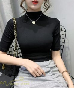 ｔシャツ・カットソー | 秋Tシャト トップス コットン カジュアルTシャツ レディース ハイネック おしゃれ Tシャツ Tシャツ 日常感 大きいサイズ 7色展開 上品 5分袖 秋服 ゆったり