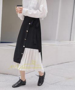 スカート | レディース プリーツバイカラー 春 夏 秋冬 体系カバー Aライン ドッキング シフォン 20代30代40代50代 通勤通学 カジュアル 着痩せ レトロ風