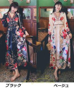 マキシ | マキシワンピース レディース ロング丈 大人 ワンピ 花柄 夏秋 Vネック カジュアル 着やせ きれいめ 撮影 人気 二次会 パーティー 通気 ゆったり 夏秋服